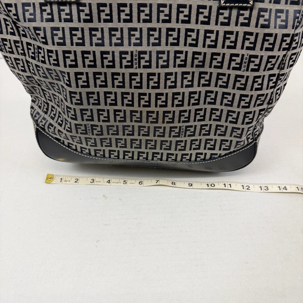Fendi Zucca Canvas Tote Bag with Leather Trim Navy & Gray‎ - Picture 10 of 12